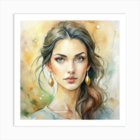 Watercolor Of A Beautiful Woman Art Print