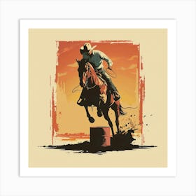 Cowboy Jumping Barrel Art Print