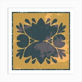 Floral Pattern Old Folk Art Tiles 1 Art Print