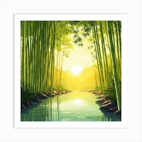 A Stream In A Bamboo Forest At Sun Rise Square Composition 290 Art Print