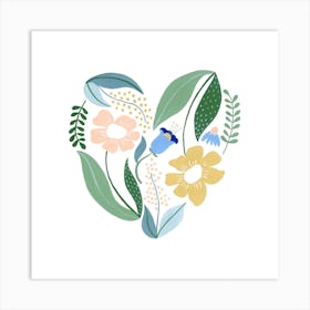 Scandi Flower Heart Pastels Gouache Painting 1 Art Print
