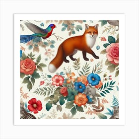 Fox And Flowers Art Print