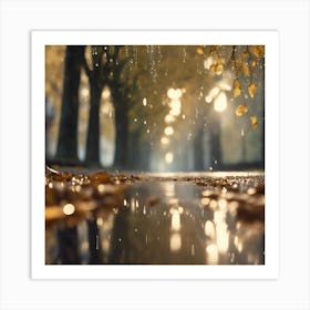 Sunlit Puddles beneath the Sycamore Trees Art Print