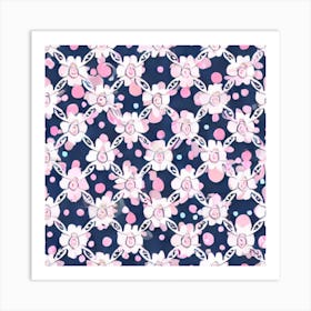 Pink And Blue Flowers Art Print