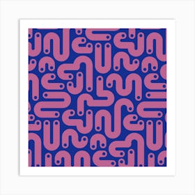 JELLY BEANS Squiggly New Wave Postmodern Abstract 1980s Geometric with Dots in Purple on Dark Blue Art Print