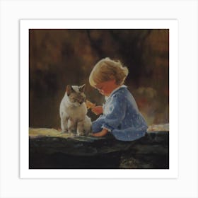 Little Girl And Cat Art Print