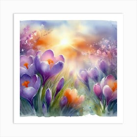 Watercolor Of Crocuses Art Print