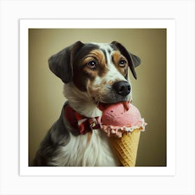 Dog eating ice cream (AI) Art Print