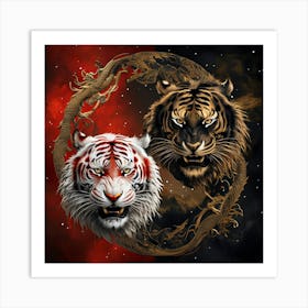 Majestic Tigers In Yin Yang Design Symbolizing Balance Art Print