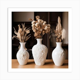 Three Vases With Dried Flowers Art Print