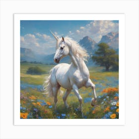 Unicorn In The Meadow Art Print