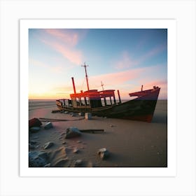 Abandoned Boat On The Beach Art Print