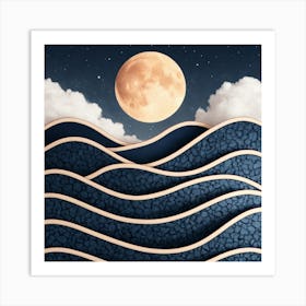 Moon And Waves 67 Art Print