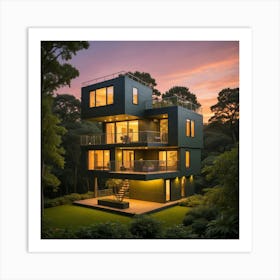 Modern House At Dusk 2 Art Print