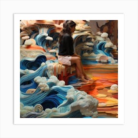 Woman Sits On A Wave Art Print