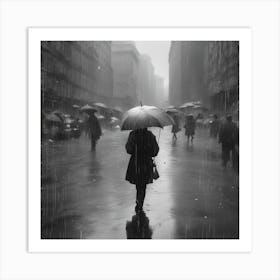 Person Walking In The Rain Art Print