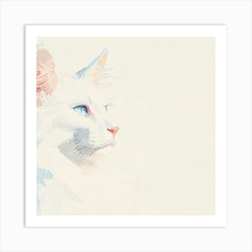 Watercolor Of A White Cat Art Print