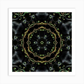 Abstract Black And Green Floral Pattern Affiche