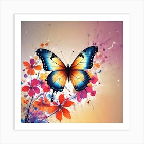 Butterfly And Flowers 19 Art Print