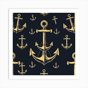 Gold anchor pattern Art Print