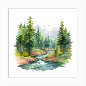 Watercolor Forest Landscape 4 Art Print