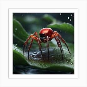 Red Spider In The Rain Art Print