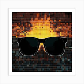 Pixel Art Of Black Sunglass From The Front With Bl (2) Art Print