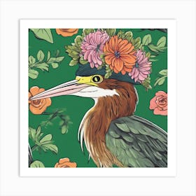 Heron With Flowers 3 Art Print