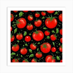 Tomato On Black Background Art Print