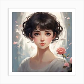 Girl With Roses Art Print