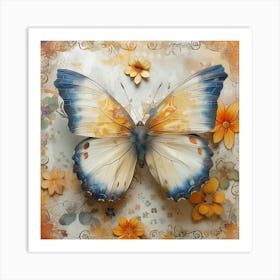 Butterfly With Flowers Art Print