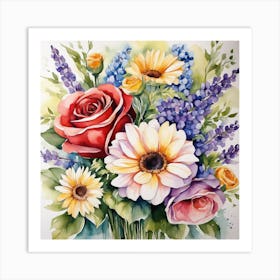 Watercolor Flowers In A Vase 2 Art Print