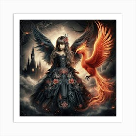 Portrays A Young Fairy Alongside A Phoenix 1 Art Print