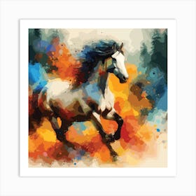 Portrait Of A Horse Running In Style Vectorized Version In Raster Format Art Print