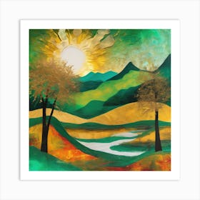 Abstact Mountain Sun Art Print (1) Art Print