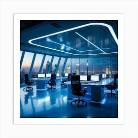 Corporate Office Interior With Sleek High Tech Workstations Utilizing Cyber Intelligence Technology (1) 2 Art Print