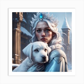 Ice Queen with dog Art Print