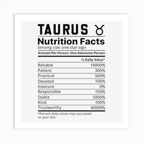 Taurus Nutrition Facts Art Print