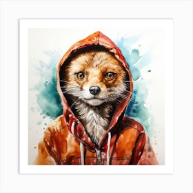 Watercolour Cartoon Mongoose In A Hoodie 3 Art Print