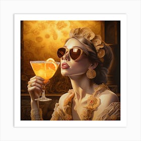 Woman Drinking A Cocktail Art Print