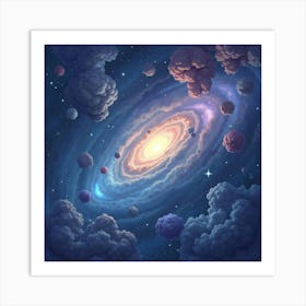 Dreamy Watercolor Space With Soft Star Illumination 1 Art Print