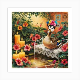 Duck On A Bench Art Print