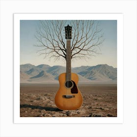 Acoustic Guitar In The Desert Art Print