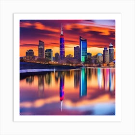 City Skyline At Sunset Art Print