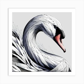 Swan - Abstract Line Art Illustration 65 Art Print