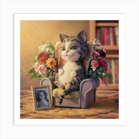 Cat Sitting In A Chair Art Print