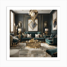 Gold And Green Living Room 1 Art Print