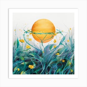 Sunflowers And Grass Art Print