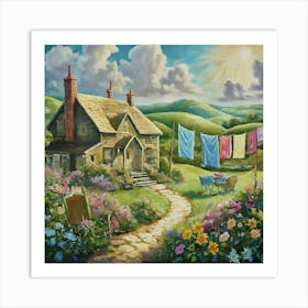 Laundry Day Countryside Art Print