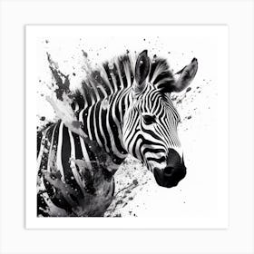 Zebra With Black White Paint Splatters Its Face Generative Ai Art Print